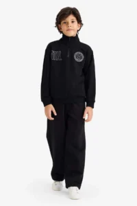 DeFacto Half Zipper Stand-Up Collar Back Printed Sweatshirt Boy - Image 2