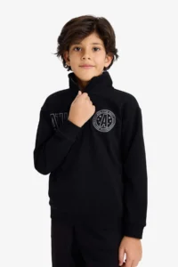 DeFacto Half Zipper Stand-Up Collar Back Printed Sweatshirt Boy - Image 3