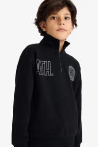 DeFacto Half Zipper Stand-Up Collar Back Printed Sweatshirt Boy - Image 4