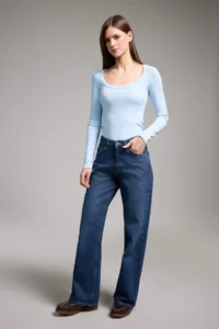 DeFacto Slim Fit Round Neck Basic Plain Ribbed Camisole Long Sleeve T-Shirt - Image 2