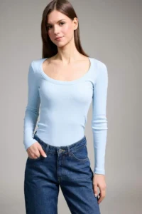 DeFacto Slim Fit Round Neck Basic Plain Ribbed Camisole Long Sleeve T-Shirt - Image 3