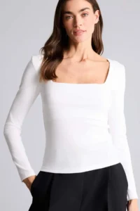 DeFacto Slim Fit Square Neck Basic Plain Modal Long Sleeve T-Shirt