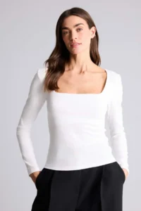 DeFacto Slim Fit Square Neck Basic Plain Modal Long Sleeve T-Shirt - Image 3