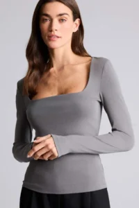 DeFacto Slim Fit Square Neck Basic Plain Modal Long Sleeve T-Shirt