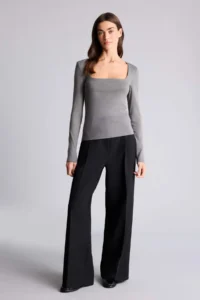 DeFacto Slim Fit Square Neck Basic Plain Modal Long Sleeve T-Shirt - Image 2