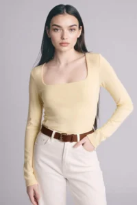 DeFacto Slim Fit Square Neck Basic Plain Modal Long Sleeve T-Shirt