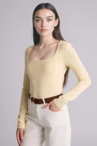 DeFacto Slim Fit Square Neck Basic Plain Modal Long Sleeve T-Shirt - Image 3