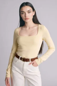 DeFacto Slim Fit Square Neck Basic Plain Modal Long Sleeve T-Shirt - Image 4