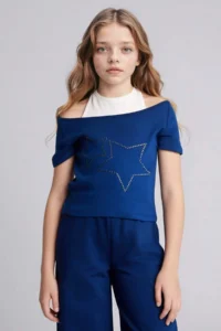 DeFacto Star Patterned Rib T-Shirt Girls' - Image 3