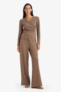 DeFacto Regular Fit Wrap Collar Long Sleeve Blouse with Accessory Detail - Image 2