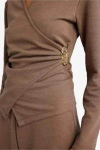 DeFacto Regular Fit Wrap Collar Long Sleeve Blouse with Accessory Detail - Image 4
