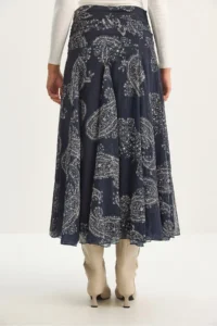 Bianco Lucci Women's Drape Waist Detailed Lined Shawl Pattern Bohemian Long Skirt - Image 6