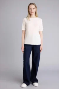 DeFacto Regular Fit Boat Neck Rib T-Shirt - Image 2