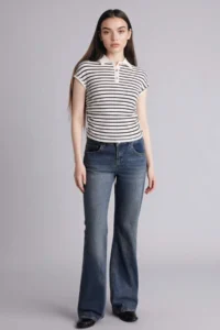 DeFacto Slim Fit Ribbed Camisole Striped Polo T-Shirt - Image 2