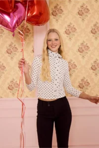 DeFacto Polka Dot Fitted Boat Neck Blouse