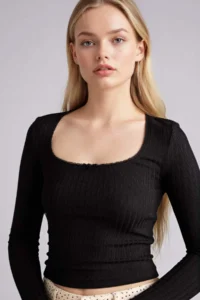 DeFacto Fitted U-Neck Long Sleeve T-Shirt