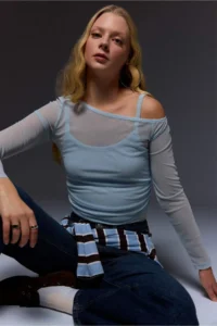 DeFacto Fitted off shoulder Tulle T-Shirt
