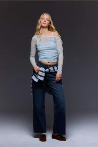 DeFacto Fitted off shoulder Tulle T-Shirt - Image 2