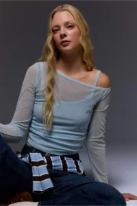 DeFacto Fitted off shoulder Tulle T-Shirt - Image 3