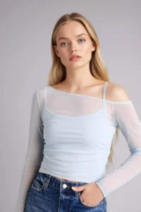 DeFacto Fitted off shoulder Tulle T-Shirt - Image 5