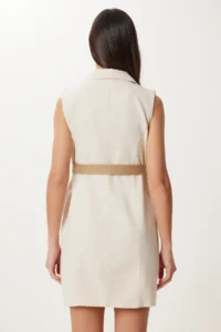 Happiness İstanbul Women Cream Wicker Arched Mini Linen Dress - Image 4