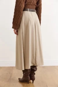 Olalook Women's Stone Belted Zippered Maxi Pleated Skirt - Image 3