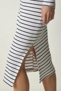 Happiness İstanbul Women's White Striped Slit Saran Knitted Dress - Image 5