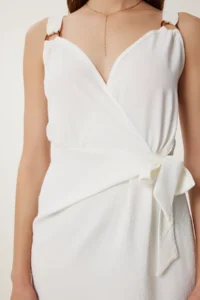 Happiness İstanbul Women's Ecru Strappy Summer Mini Ayrobin Dress - Image 4