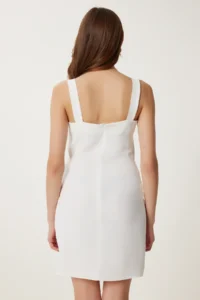 Happiness İstanbul Women's Ecru Strappy Summer Mini Ayrobin Dress - Image 5