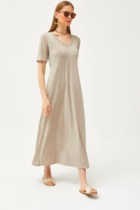 Olalook Women Stone V-neck Casual Maxi Dress