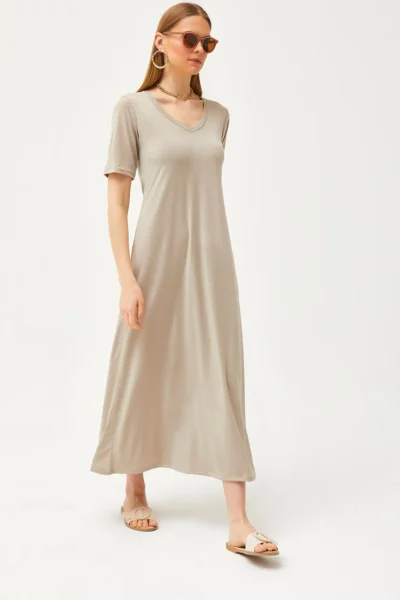 Olalook Women Stone V-neck Casual Maxi Dress