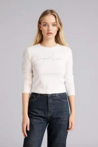 DeFacto Fitted Crew Neck Embroidery Print Printed Ribbed Long Sleeve T-Shirt - Image 3