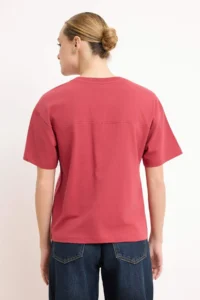 TRENDYOLMİLLA Dusty Rose relaxed/Rahat Pattern Drop Sleeve Short Sleeve 100% Cotton Knitting T-Shirt - Image 4