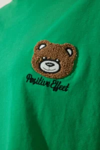 Happiness İstanbul Women's Green Teddy Bear Crest Crop Knitted T-Shirt - Image 5