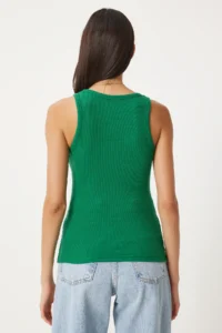 Happiness İstanbul Women's Green Ribbed Thick Strap Knitted Undershirt - Image 5