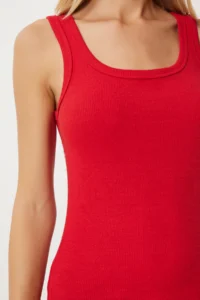 Happiness İstanbul Women's Red Ribbed Thick Strap Knitted Undershirt - Image 4