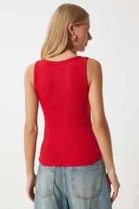 Happiness İstanbul Women's Red Ribbed Thick Strap Knitted Undershirt - Image 5