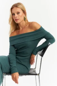 Cool & Sexy Women's Petrol Madonna Collar Camisole Maxi Dress