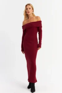 Cool & Sexy Women Burgundy Madonna Collar Camisole Maxi Dress - Image 2