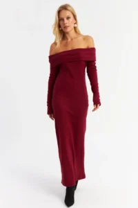 Cool & Sexy Women Burgundy Madonna Collar Camisole Maxi Dress - Image 3