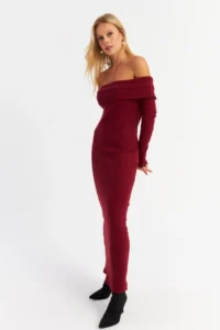 Cool & Sexy Women Burgundy Madonna Collar Camisole Maxi Dress - Image 4