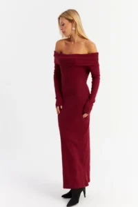 Cool & Sexy Women Burgundy Madonna Collar Camisole Maxi Dress - Image 5