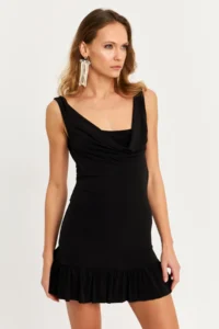 Cool & Sexy Women Black Off-Shoulder Neck Mini Dress - Image 4