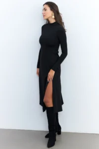 Cool & Sexy Women Black Turtleneck Midi Dress