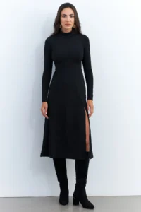Cool & Sexy Women Black Turtleneck Midi Dress - Image 2