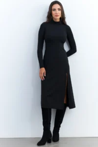 Cool & Sexy Women Black Turtleneck Midi Dress - Image 3