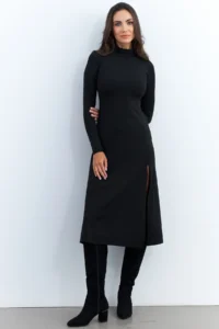 Cool & Sexy Women Black Turtleneck Midi Dress - Image 4