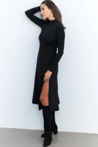 Cool & Sexy Women Black Turtleneck Midi Dress - Image 5