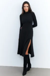 Cool & Sexy Women Black Turtleneck Midi Dress - Image 6