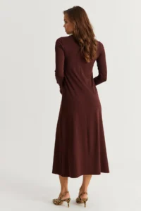 Cool & Sexy Women Brown Turtleneck Midi Dress - Image 6